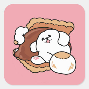 Grappige hond en S'more-ontwerp – Kawaii huisdierl Vierkante Sticker