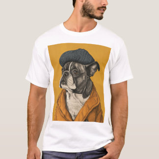 Grappige hond in baret naïeve tekening T-shirt