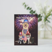 Grappige hond / kat 4 juli briefkaart (Staand voorkant)