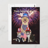 Grappige hond / kat 4 juli briefkaart (Voorkant / Achterkant)