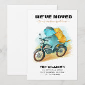 Grappige Hond Kat Rijden Motorfiets Nieuw Huis Ver Aankondiging (Voorkant / Achterkant)