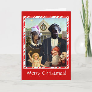 Grappige hond Kerstkaart Amerikaanse Gotische paro Feestdagen Kaart