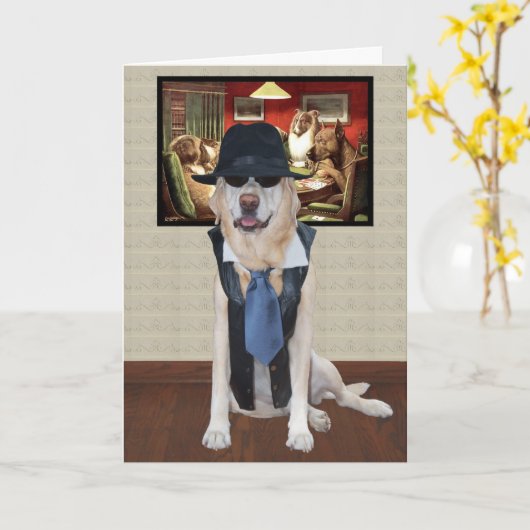 Grappige hond / Lab Verjaardag aan een coole man Kaart (Gele Bloem)