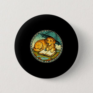 Grappige Hond Leest Boek Regen Gezellig Paraplu Sc Ronde Button 5,7 Cm