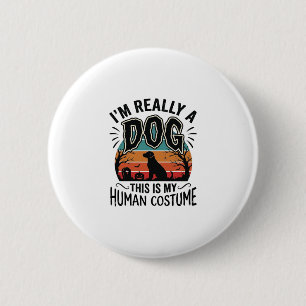 Grappige Hond Mens Kostuum Halloween Vintage Hond  Ronde Button 5,7 Cm