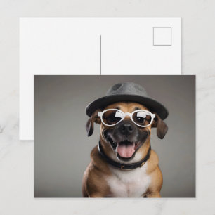 Grappige hond met bril en hoed briefkaart