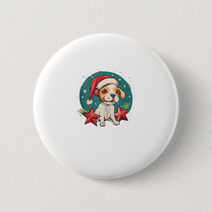 Grappige hond met kerststerren voor feestelijk sei ronde button 5,7 cm