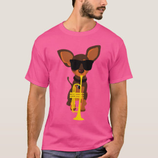 Grappige hond met zonnebril die trompet speelt t-shirt