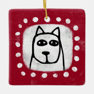 Grappige hond op rode ornament
