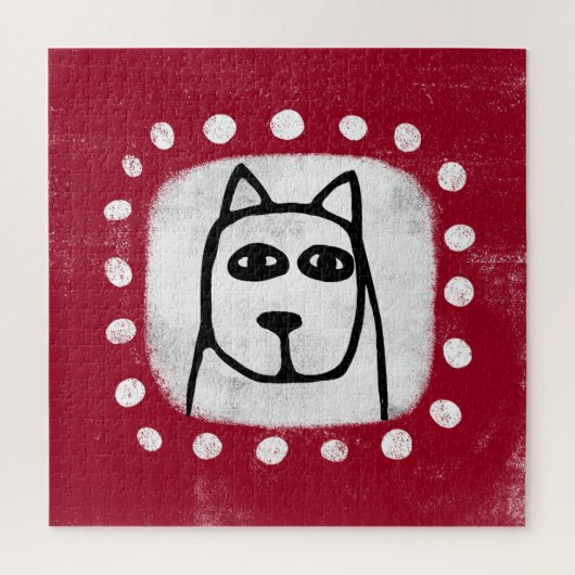 Grappige hond op rode puzzel (Verticaal)