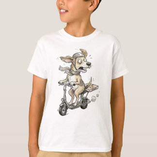 Grappige hond op scooter t-shirt