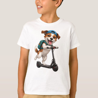 Grappige hond op scooter t-shirt