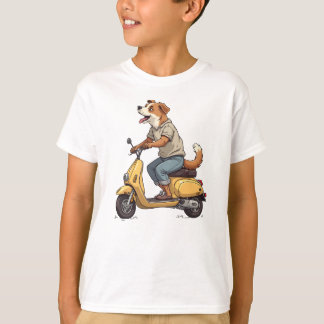Grappige hond op scooter t-shirt