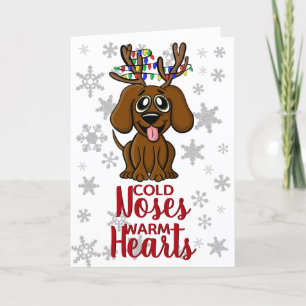 Grappige hond Puppy Kerstmis Rendier w Tree Lights Feestdagen Kaart