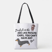 grappige Hond Quote: Dachshunds en Aardappel Chips Draagtas (Achterkant)