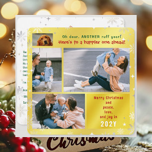 Grappige Hond Ruff Jaar Vrede Liefde Joy 4 Foto's Feestdagenkaart