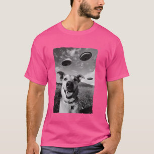 Grappige Hond Selfie UFO Foto Raar Puppy Wit Zwart T-shirt