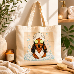 Grappige Hond Spa Dag met Komkommer Ogen Tote Bag
