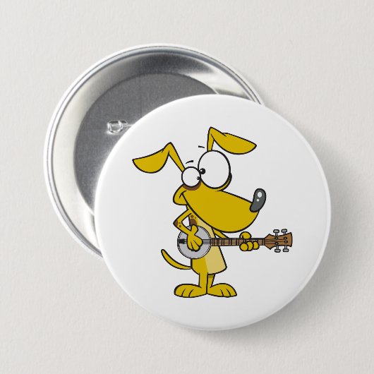 Grappige hond speelt banjo muziek ronde button 7,6 cm (Voorkant /achterkant)