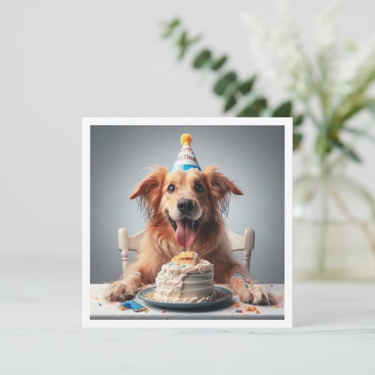 Grappige hond verjaardagskaart, gouden retriever kaart (Staand voorkant)