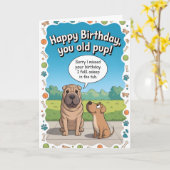 Grappige hond verlate verjaardag kaart (Gele Bloem)