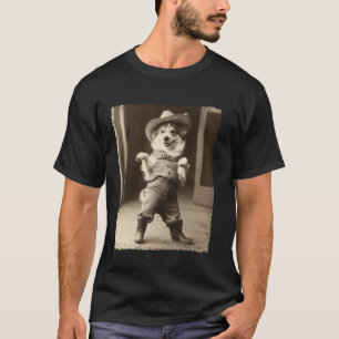 Grappige Hond Vintage Corgi Dwaze Cowboy Meme T-shirt