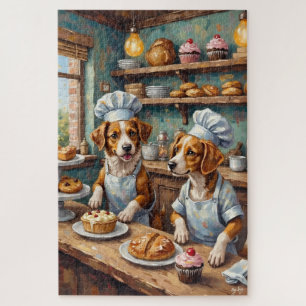 Grappige honden bakkerij scène Schattige hondenlie Legpuzzel