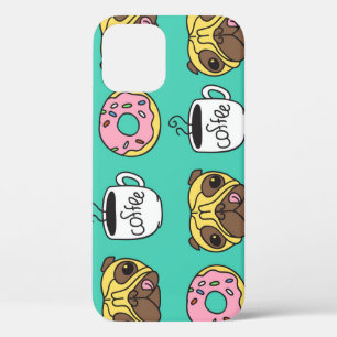 Grappige honden, donuts, koffie patroon. iPhone 12 hoesje
