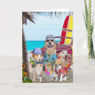 Grappige honden / katten Hawaiian / surfer verjaar Kaart