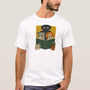 Grappige Honden Lezen Boek Retro Cartoon T-Shirt