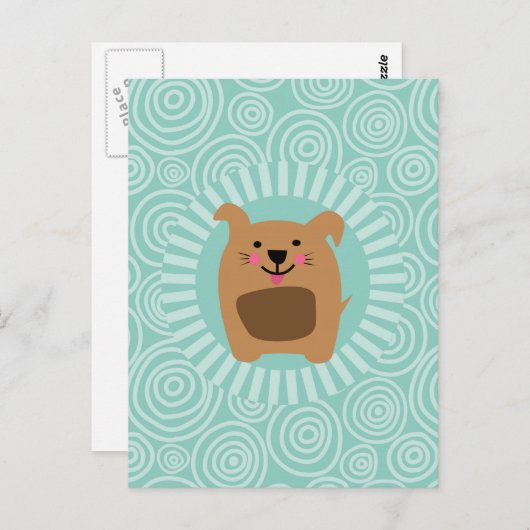 Grappige hondenansichtkaart - Cute Puppy Turquoise Briefkaart (Voorkant / Achterkant)