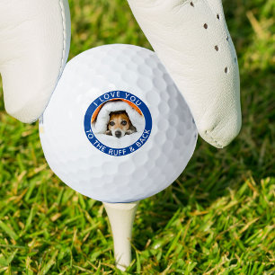 Grappige hondenfoto blauwe en witte golfballen
