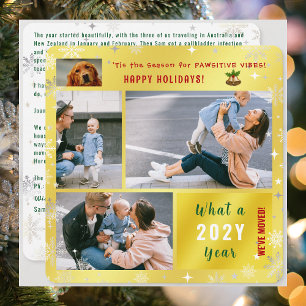 Grappige hondenkat We hebben 4 foto's Elegant Gold Feestdagenkaart