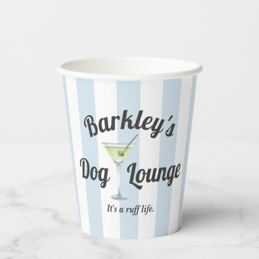 Grappige hondenlounge met de naam van het huisdier papieren bekers (Achterkant)