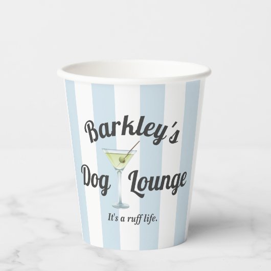 Grappige hondenlounge met de naam van het huisdier papieren bekers (Voorkant)