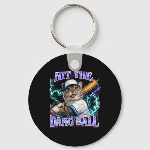 Grappige honkbal kat moeder sloeg die malle bal re sleutelhanger