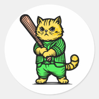 Grappige honkbalkat ronde sticker
