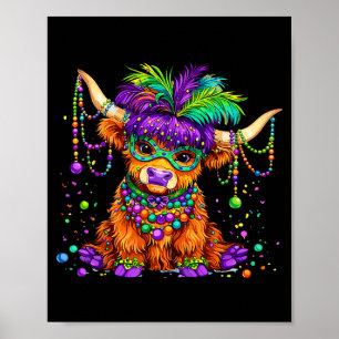 Grappige Hoogland Koe Mardi Gras Kralen Poster