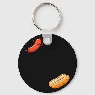 Grappige hotdog die in broodje springt worst bbq h sleutelhanger