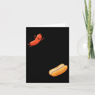 Grappige hotdog die in een broodje springt worst b kaart