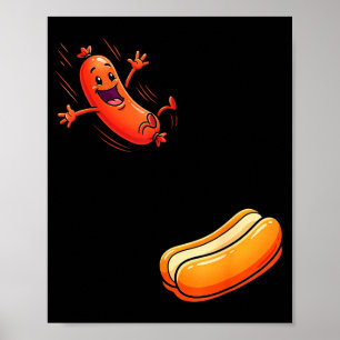 Grappige hotdog die in een broodje springt worst b poster