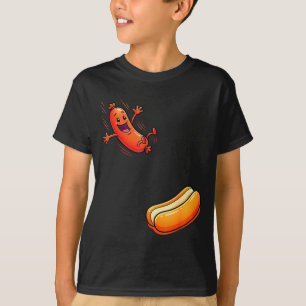 Grappige hotdog die in een broodje springt worst b t-shirt