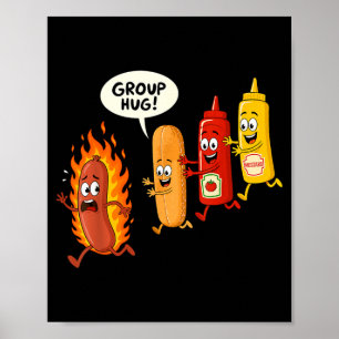Grappige Hotdog Groepsknuffel Worst Hot Dog Broodj Poster