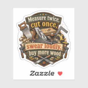 Grappige Houtbewerking 'Meet Twee Keer' Sticker