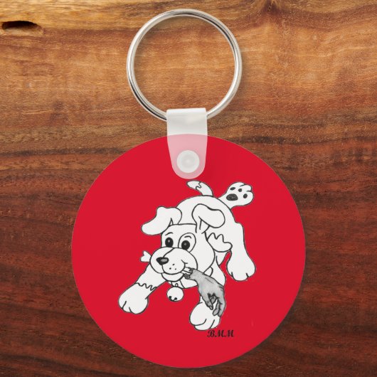 Grappige houtskool potlood hond tekening hand in m sleutelhanger (Achterkant)