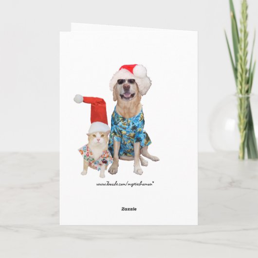 Grappige Huisdieren Hawaiian / Surfer Kerstmis Feestdagen Kaart (Achterkant)