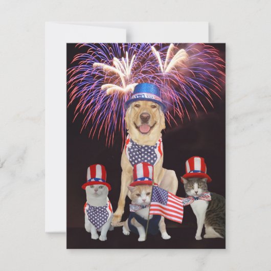 Grappige huisdieren op 4 juli uitnodiging (Voorkant)