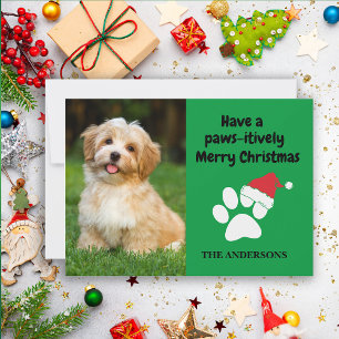 Grappige huisdierhond foto poot kerstmuts vrolijk feestdagenkaart