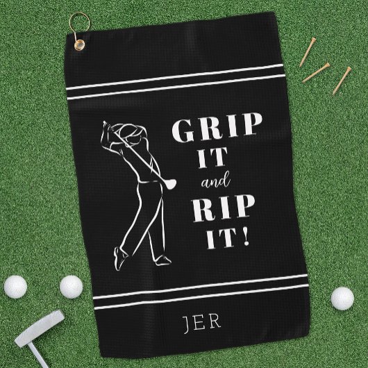 Grappige humoristische golfgreep het rip Mannen zw Golfhanddoek