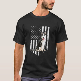 Grappige Husky Amerikaanse Vlag Patriottische Husk T-shirt